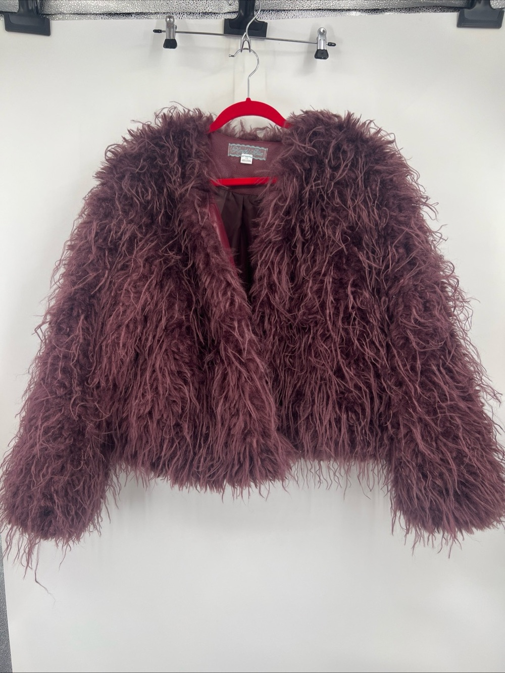 Kimchi Blue Maroon Faux Leather Shag Jacket